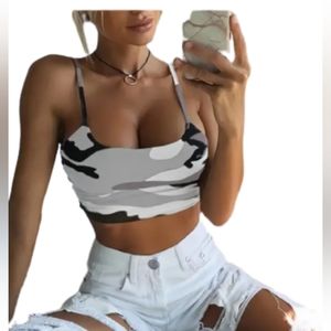 Camo Crop Top Spaghetti Strap Tank Top Crop Top Gray Camo Camoflauge M-XL